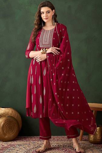 embroidered sequence plated anarkali kurta & palazzo with dupatta