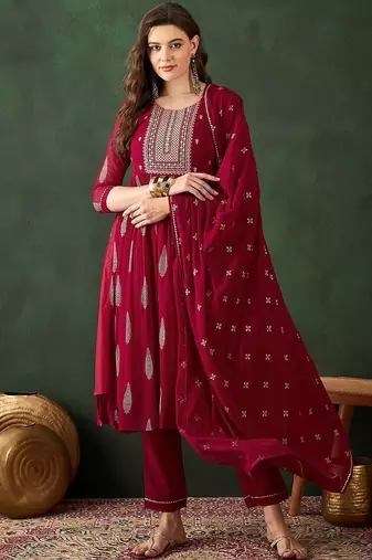 embroidered sequence plated anarkali kurta & palazzo with dupatta