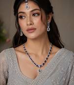 Purple color necklace set with earrings & maang tikka | agate stone | rhodium plated