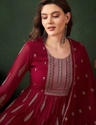 embroidered sequence plated anarkali kurta & palazzo with dupatta 2