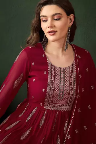 embroidered sequence plated anarkali kurta & palazzo with dupatta