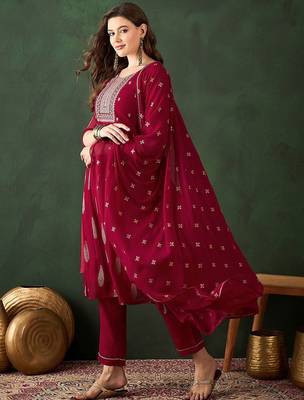 embroidered sequence plated anarkali kurta & palazzo with dupatta 5
