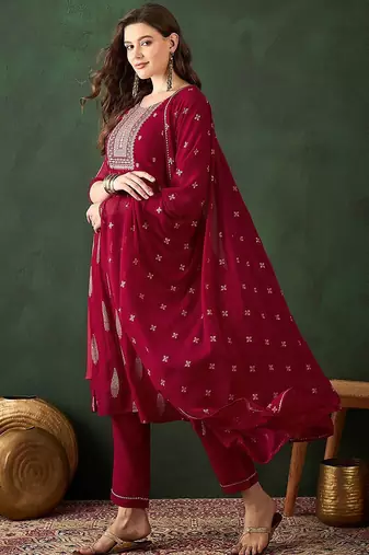 embroidered sequence plated anarkali kurta & palazzo with dupatta