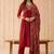 embroidered v-neck kurta & trousers with dupatta