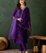 floral embroidered three-quarter sleeves straight kurta & trouser & dupatta