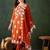embroidered thread work notch neck straight kurta & trousers with dupatta
