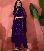 solid floral embroidered a-line pleated empire kurta & trousers with dupatta
