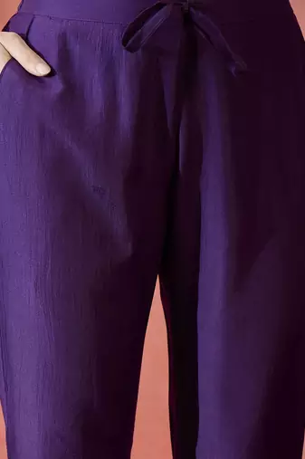 purple floral embroidered round neck straight kurta with trouser and dupatta