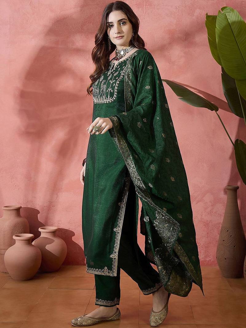 floral embroidered straight kurta with trouser and dupatta