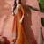 orange floral embroidered pleated thread work a-line kurta with trouser & dupatta