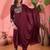 maroon floral yoke design sequinned straight kurta with trousers and dupatta