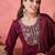 maroon floral yoke design sequinned straight kurta with trousers and dupatta