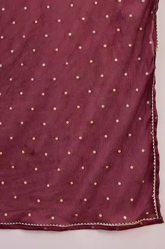 maroon floral yoke design sequinned straight kurta with trousers and dupatta