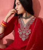 embroidered v-neck  kurta sets
