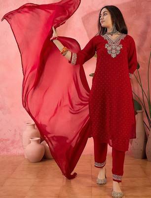 embroidered v-neck  kurta sets 3