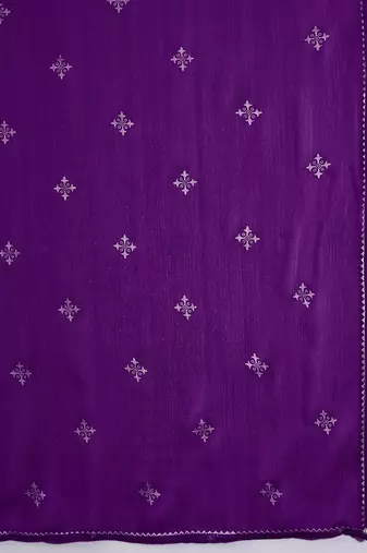 Floral embroidered thread work chinon silk a-line kurta with palazzos &  dupatta