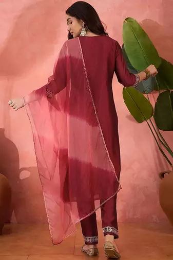 women ethnic motifs embroidered kurta with trousers & dupatta