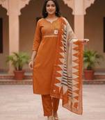 Women Ethnic Motifs Embroidered Thread Work Cotton Kurta with Trousers & With Dupatta