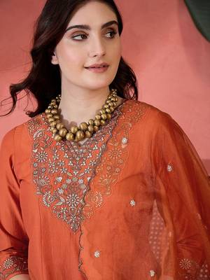 zari sequence embroidered a-line kurta & trousers with dupatta 2