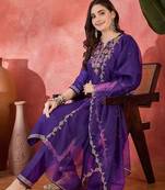 women thread zari sequence embroidered kurta set with dupatta