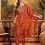 polka dots printed v-neck thread work chinon kurta with trousers & dupatta
