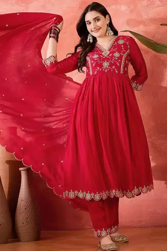 zari sequence cut work emboridered kurta set with dupatta