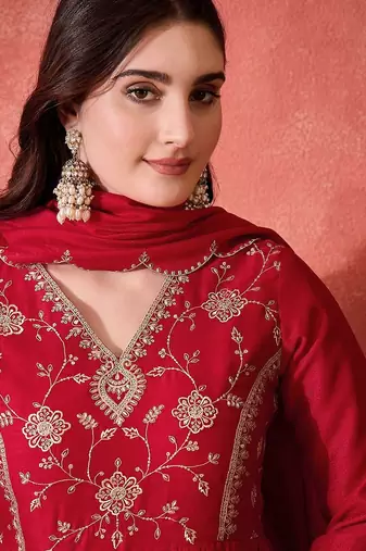 zari sequence cut work emboridered kurta set with dupatta