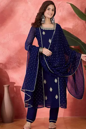 women zari sequence thread embroidered straight  kurta with trousers & dupatta
