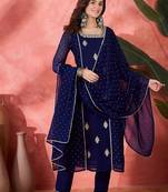 women zari sequence thread embroidered straight  kurta with trousers & dupatta