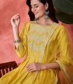 women zari sequence embroidered kurta & trousers with dupatta