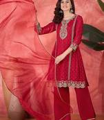 zari sequence thread cording embroidered kurta with trousers & dupatta