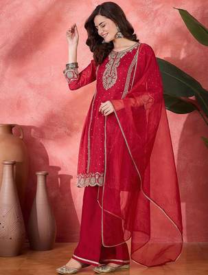 zari sequence thread cording embroidered kurta with trousers & dupatta 5