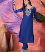 women embroidered zari mirror work kurta pant with dupatta set
