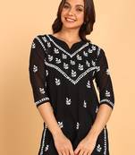 Women black lucknowi chikankari floral embroidered georgette a-line kurti