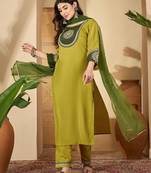 women woven design kurta with trousers & dupatta