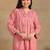 Women coral pure cotton floral embroidered lucknowi chikankari flared short kurtis