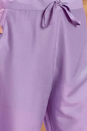 women thread embroidered with mirror work a-line kurta with trousers & dupatta