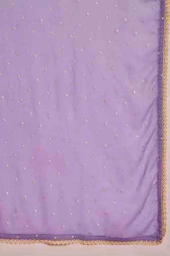 women thread embroidered with mirror work a-line kurta with trousers & dupatta