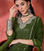 women embroidered straight kurta with trousers & dupatta