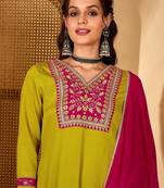 women lime green kurta sets