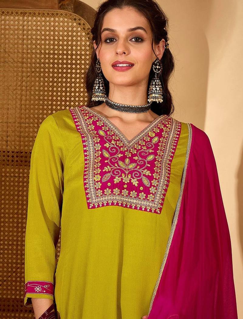 women lime green kurta sets