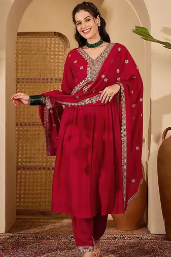 women floral printed a-line kurta with pyjamas & dupatta