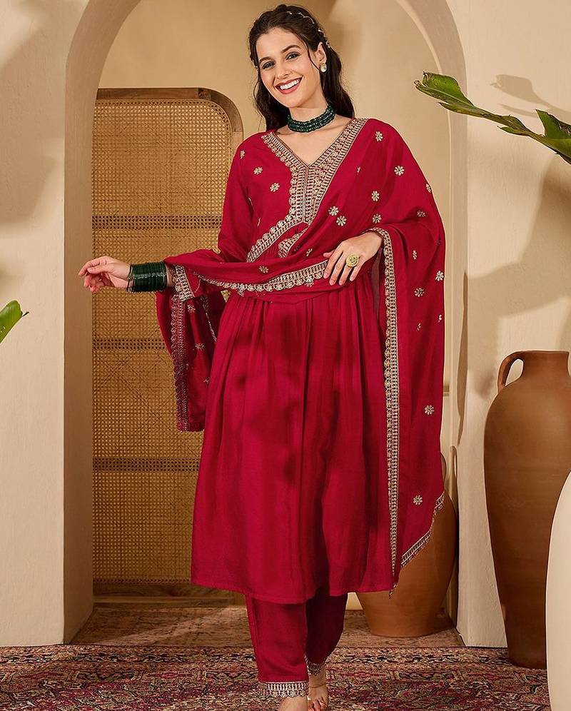 women floral printed a-line kurta with pyjamas & dupatta