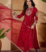 zari sequence embroidered kurta with trousers & dupatta