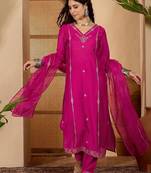 zari sequence thread  embroidery kurta with trousers & dupatta