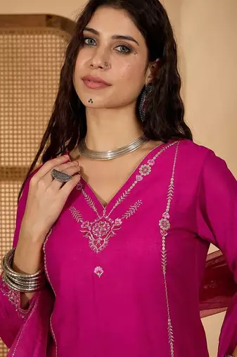 zari sequence thread  embroidery kurta with trousers & dupatta