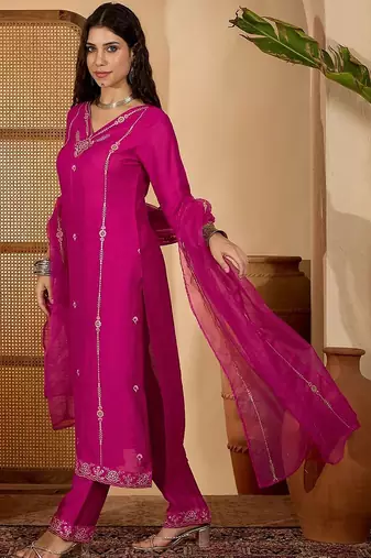 zari sequence thread  embroidery kurta with trousers & dupatta