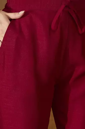paisley yoke design notch neck thread work straight kurta with trousers & dupatta