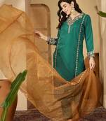 women ethnic motifs embroidered regular thread work kurta with trousers & with dupatta