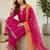 women embroidered notch neck kurta with trousers & dupatta
